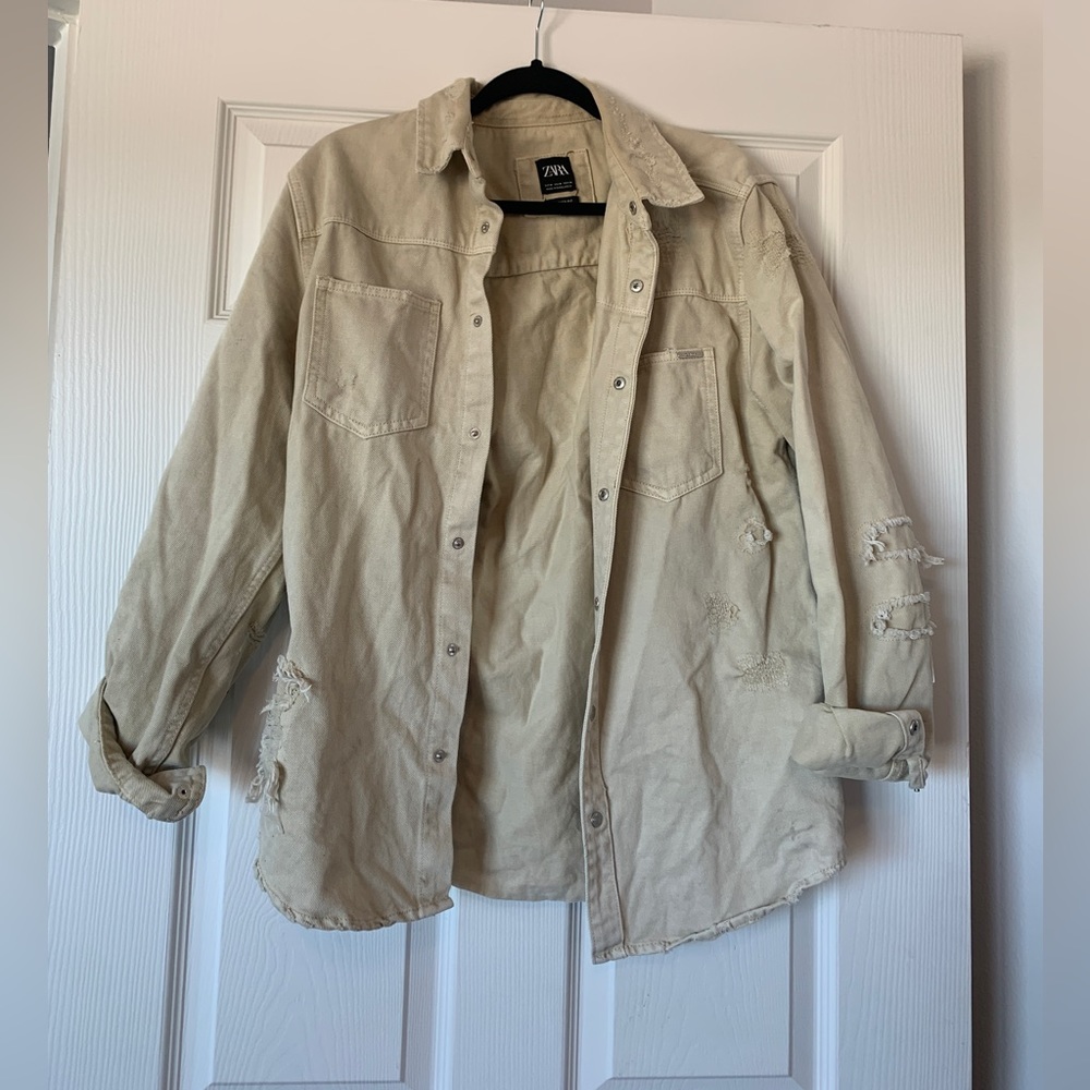 Zara tan distressed work jacket